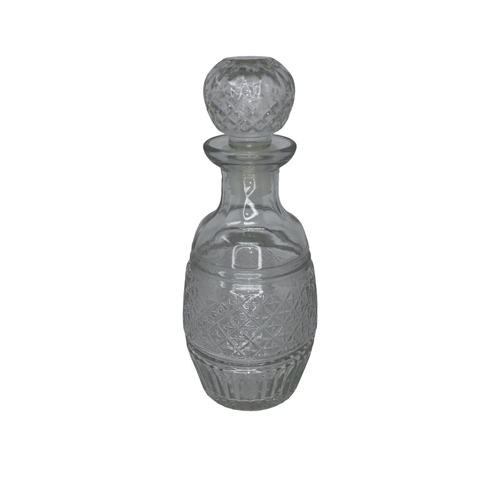 Vintage Clear Glass Decanter w Stopper Diamond Cut Pattern‎ Small Barware 8.5"